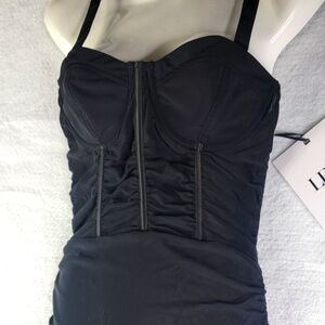 Leau Miami Mesh Mini Dress Sheer Black Ruched Sexy Club Party Size Medium NWT